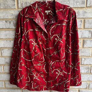 Talbots Collared Long Sleeve Equestrian Horse Button Down Shirt Women's Size 1X